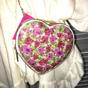 Betsey Johnson Cream Heart Crossbody Purse - Bling Bling Sparkles  Bet1